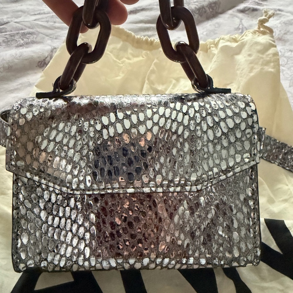 Ganni Silver Snakeskin Mini Bag